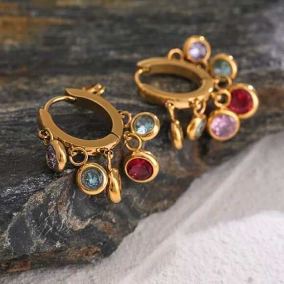 #46 Colorful Zircon Hoop Earrings - Picture 4 of 6